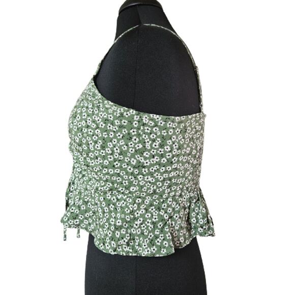 Green Floral Ruched Crop Top Size Medium - Picture 5 of 5